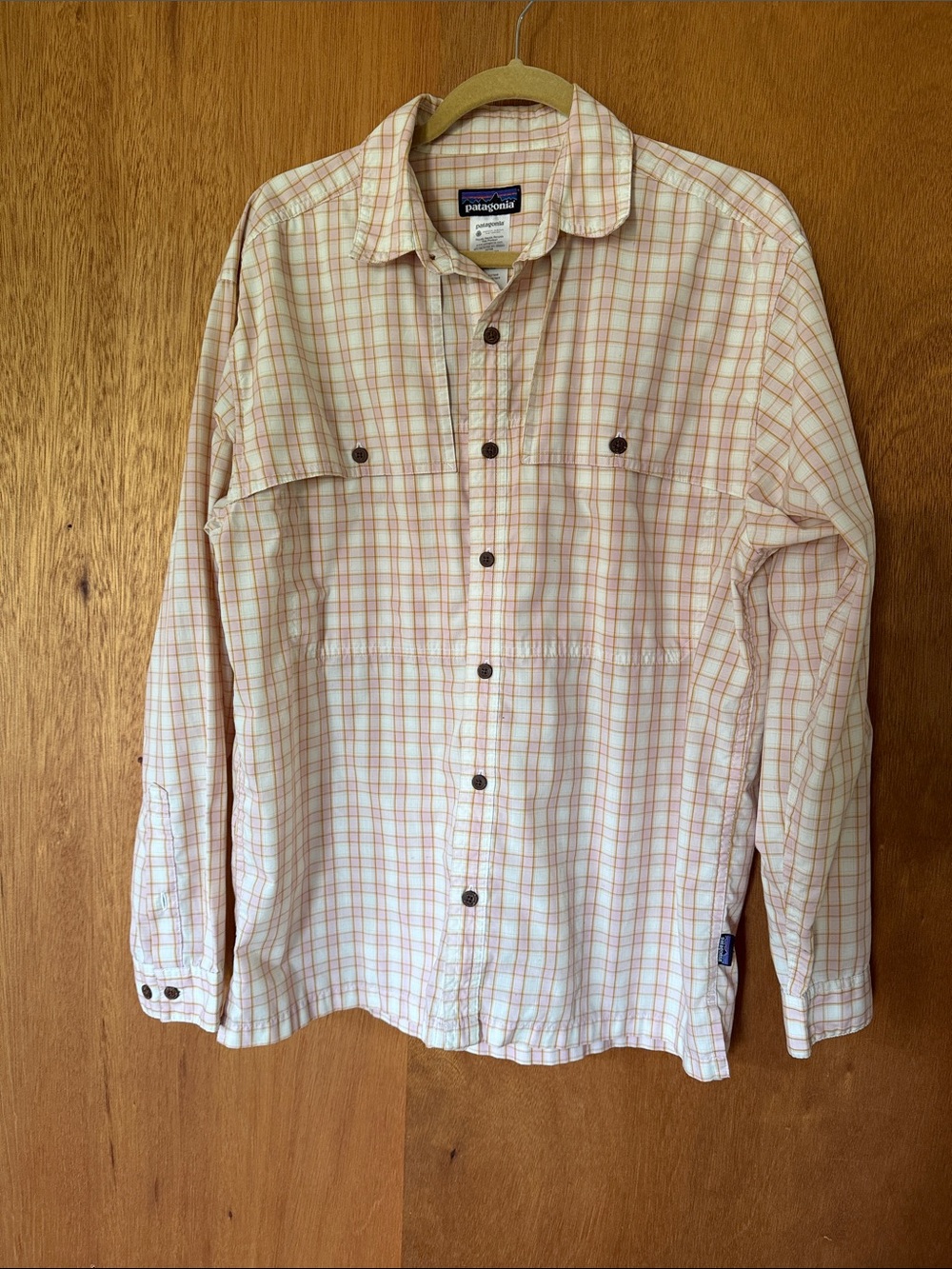 Patagonia Men’s Plaid Long-Sleeve Button-Down Fishing Shirt with mesh panels